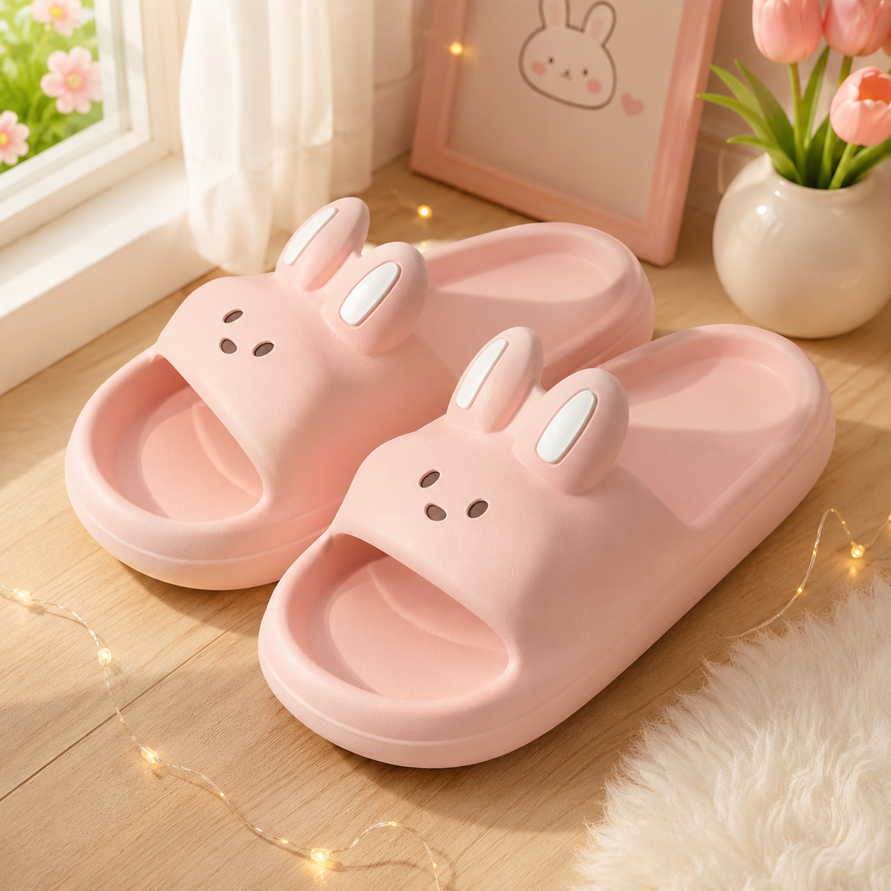 Cute Rabbit Unisex Slippers Non-Slip Slip-On Indoor Slippers Comfortable Soft Home Slippers.