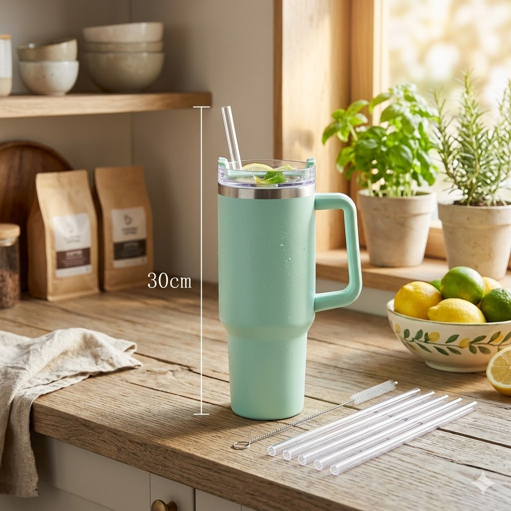 Reusable Straw with Cleaning Brush Plastic Replacement Straw Compatible with Stanley 40 oz 30 oz Cup Tumbler